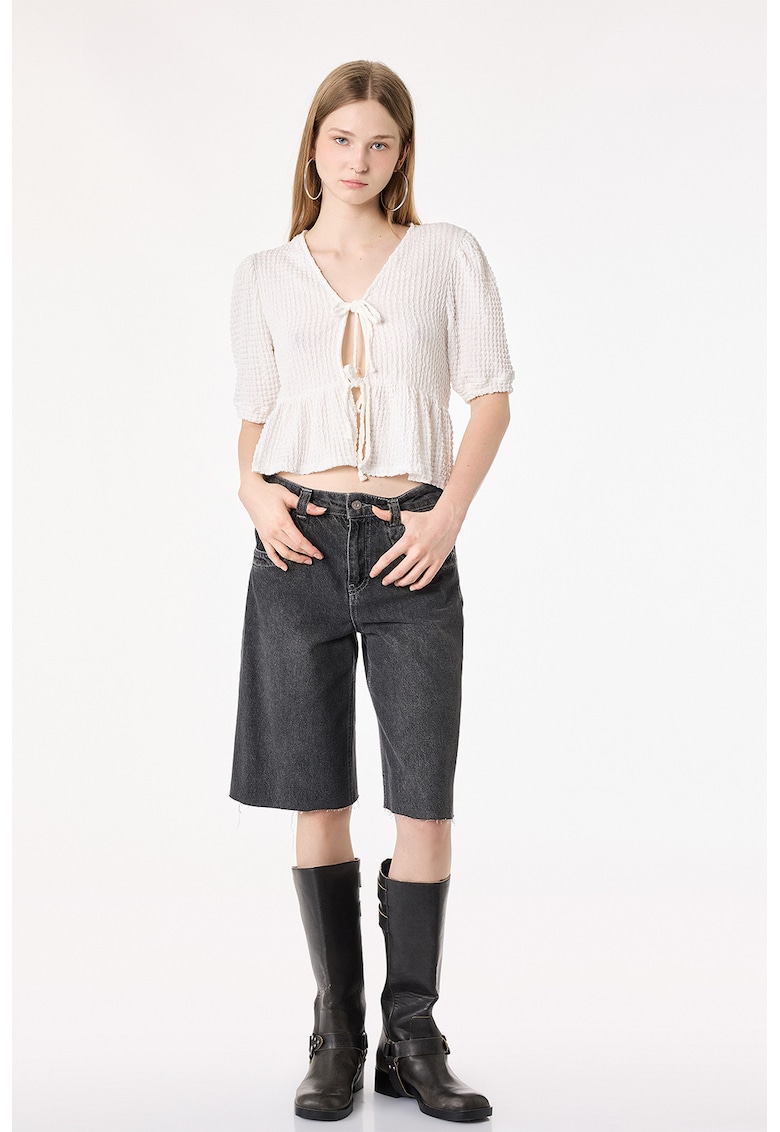 Bluza crop cu maneci bufante - Alb fildes