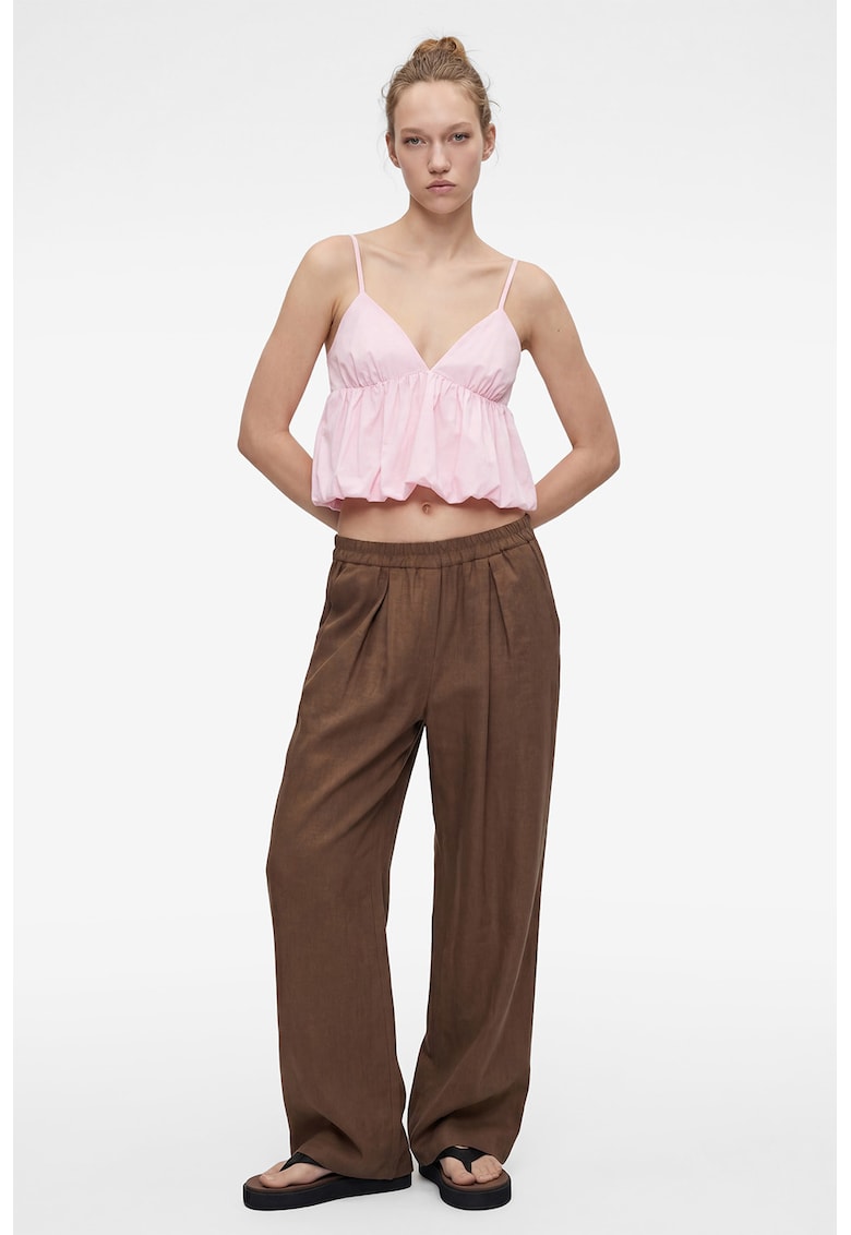 Top crop cu decolteu in V - Nude rose