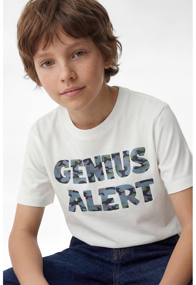 Tricou cu imprimeu text - Alb/Albastru stins
