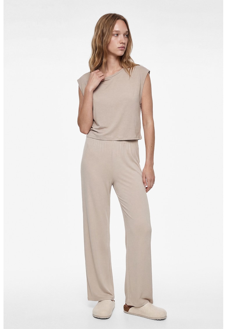 Tricou crop de pijama din amestec de modal - Grej