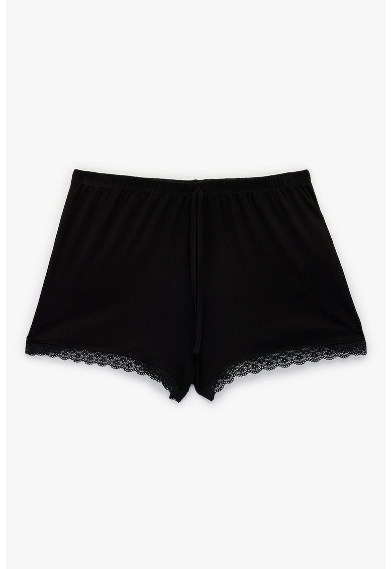 Pantaloni scurti de pijama cu garnituri din dantela - Negru