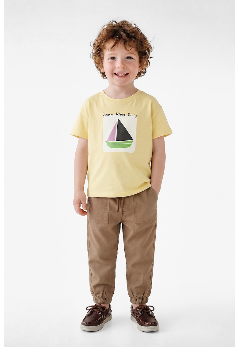 Tricou din bumbac cu imprimeu - Galben deschis