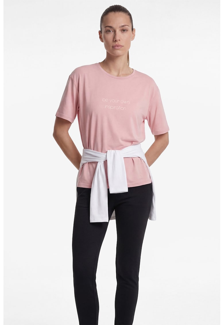 Tricou lejer cu imprimeu text - Roz pastel
