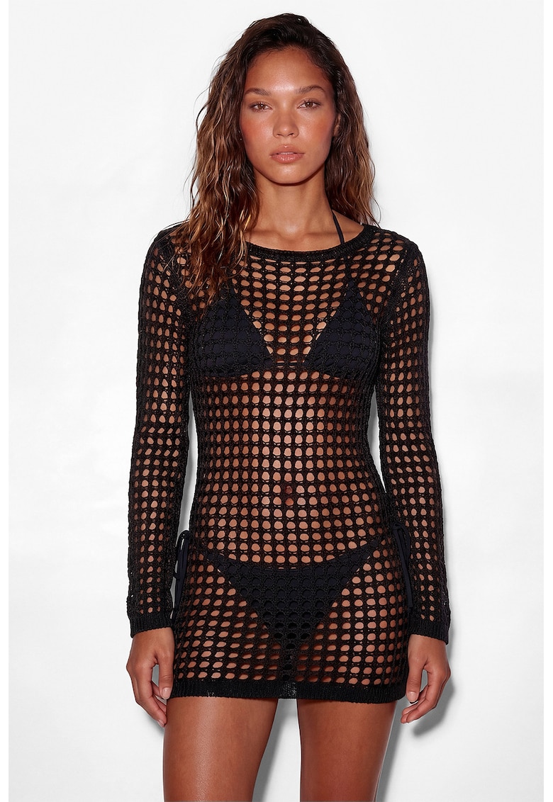 Rochie de plaja slim fit crosetata - Negru