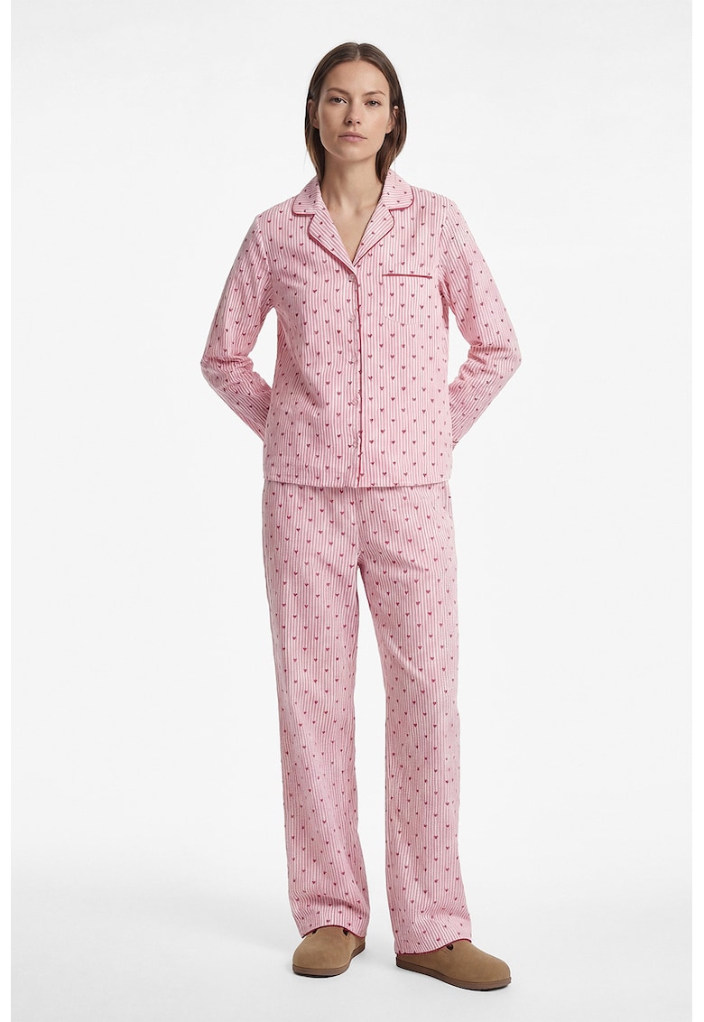 Pantaloni de pijama din amestec de bumbac cu imprimeu - Roz deschis/Alb murdar