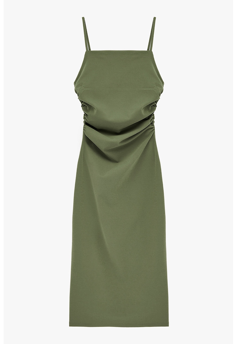 Rochie cambrata cu detalii laterale drapate - Verde stins