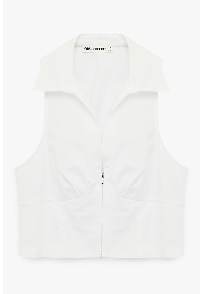 Camasa crop cu fermoar - Alb