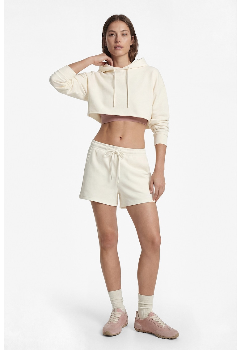 Hanorac crop cu model uni - Alb fildes