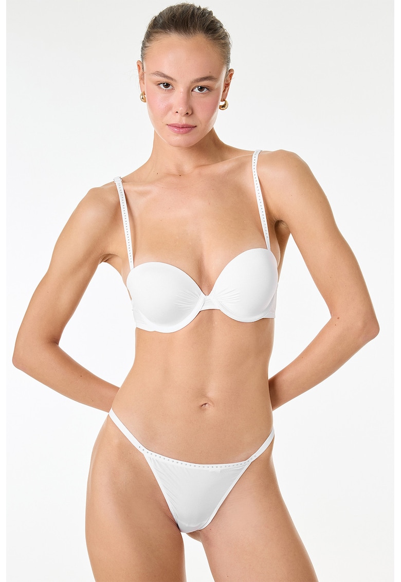 Chiloti tanga cu model uni - Alb