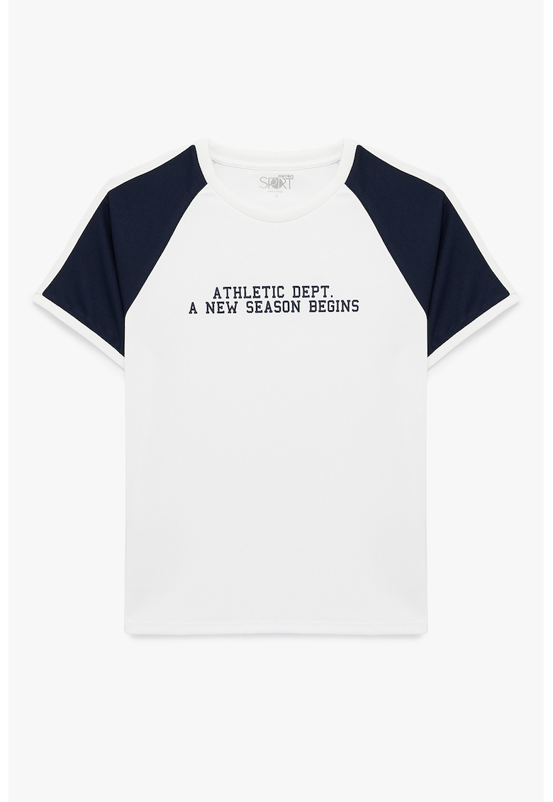Tricou cu decolteu rotund si maneci raglan - Alb