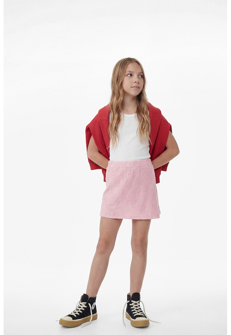 Fusta-pantalon tricotata cu talie elastica cu fronseu - Roz deschis