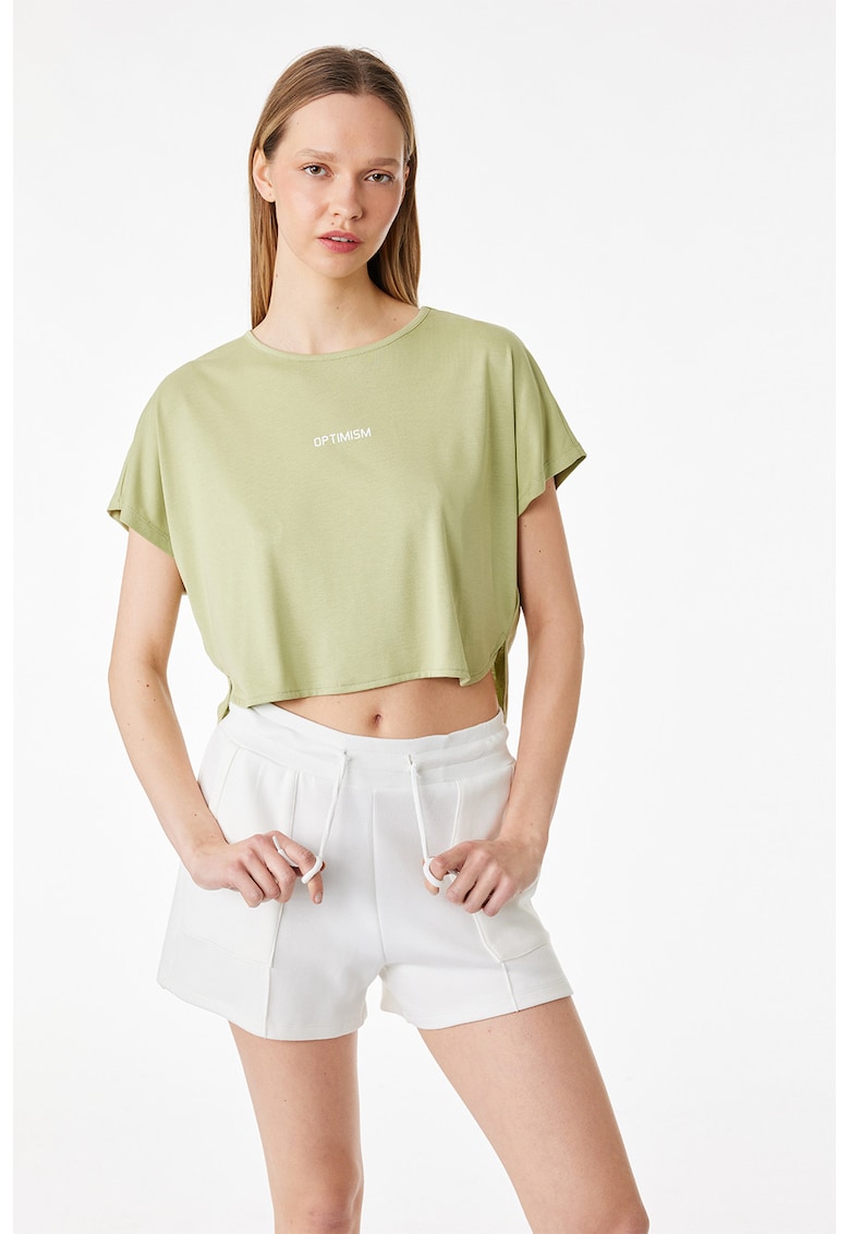 Tricou crop din amestec de modal - Verde pastel