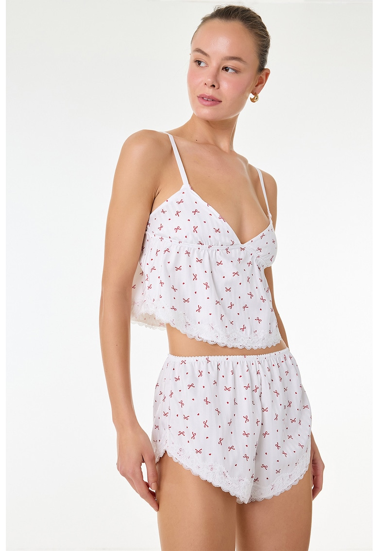 Pantaloni scurti de pijama cu imprimeu - Bej deschis