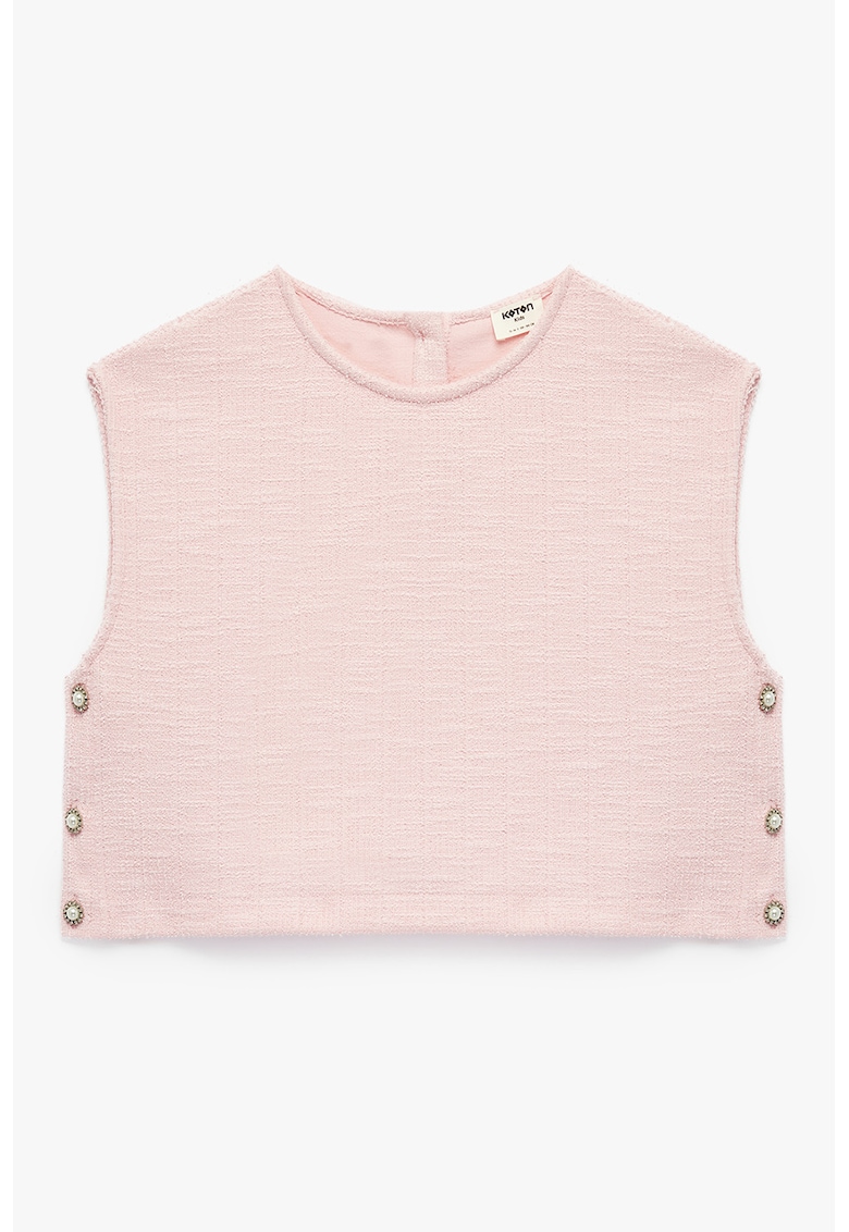 Bluza uni din amestec de bumbac cu decolteu rotund - Roz deschis
