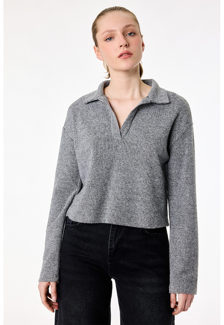 Bluza polo striata - Gri antracit