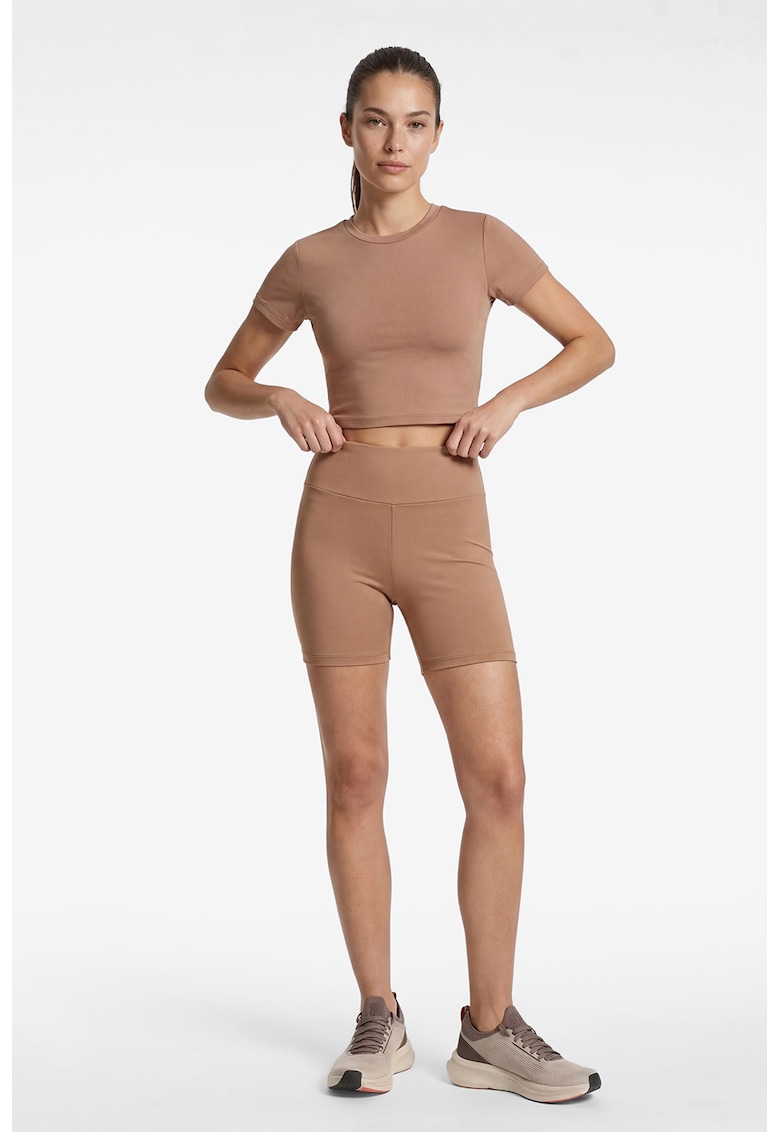 Tricou crop cu decolteu rotund - Maro deschis