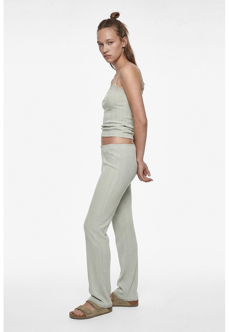 Pantaloni de pijama de bumbac cu talie elastica - Verde menta