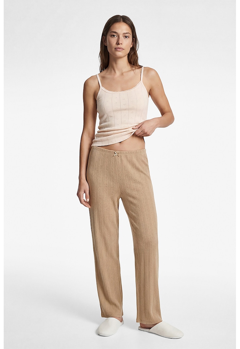 Pantaloni de pijama din bumbac cu dungi - Bej inchis