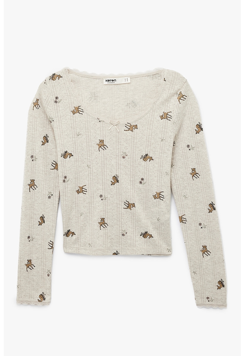 Bluza de pijama din amestec de bumbac cu model - Bej deschis