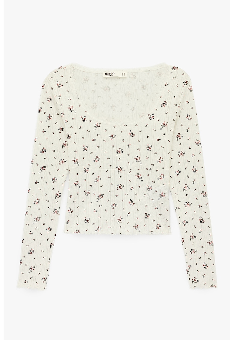 Bluza de pijama din bumbac cu imprimeu floral - Crem