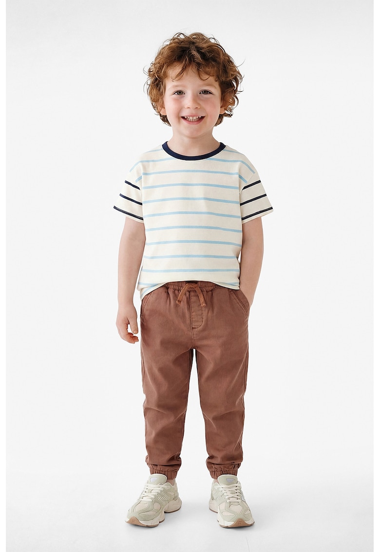 Pantaloni cu buzunare oblice si snur elastic in talie - Portocaliu inchis