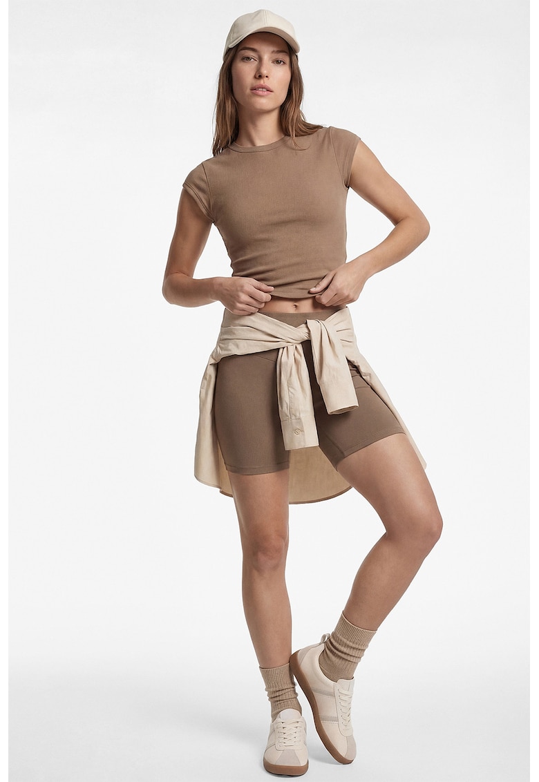 Tricou crop slim fit - Maro deschis