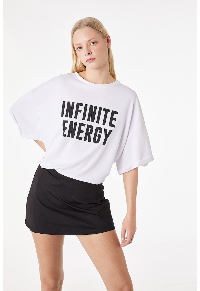 Tricou lejer cu imprimeu text - Alb