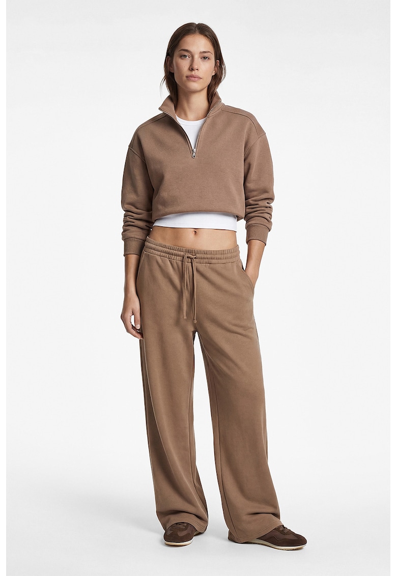 Bluza crop de trening cu fenta cu fermoar - Maro deschis