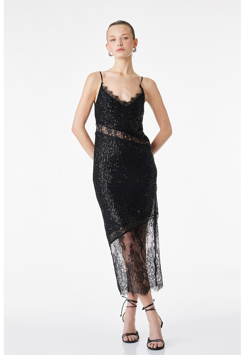 Rochie cu paiete si insertii de dantela - Negru
