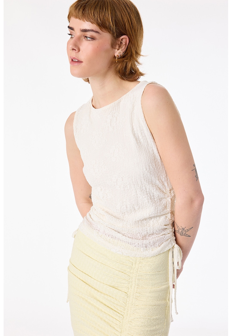 Top uni cu decolteu rotund - Alb fildes