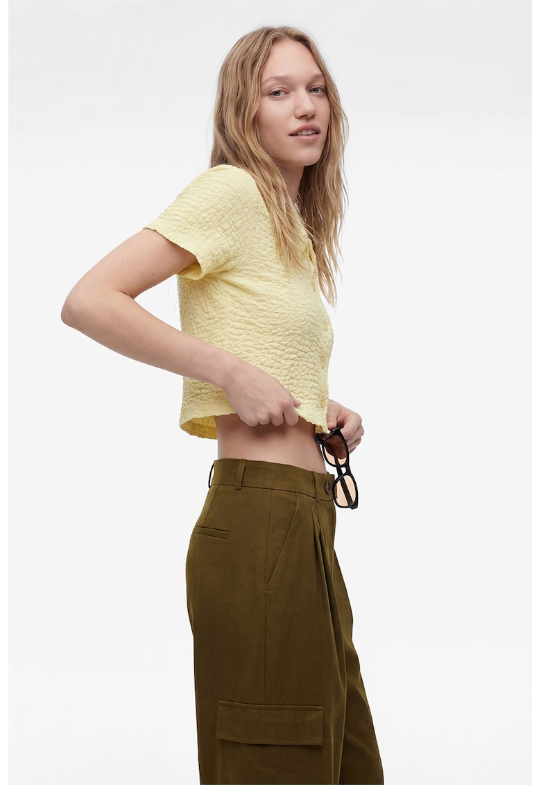 Tricou crop cu nasturi - Galben deschis