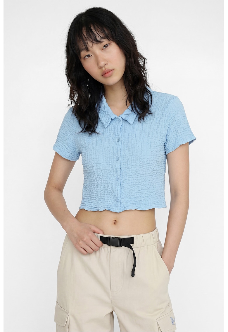 Tricou crop cu nasturi - Albastru deschis