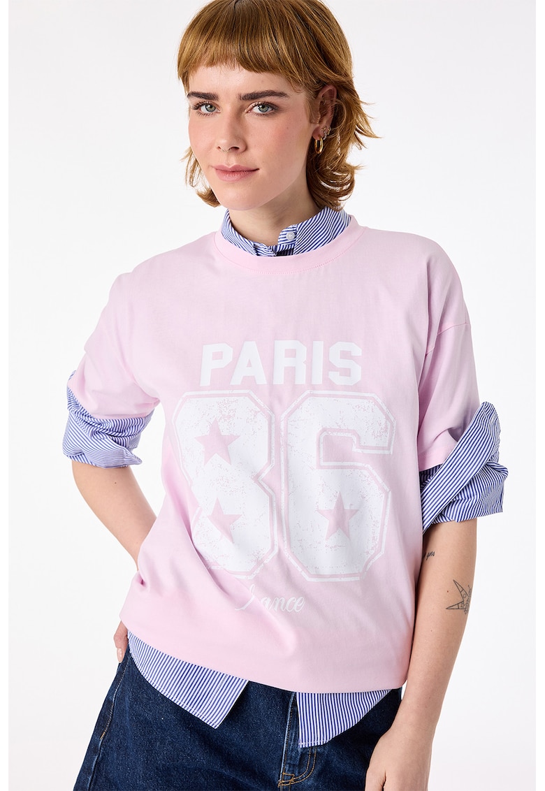 Tricou de bumbac cu imprimeu - Roz pastel