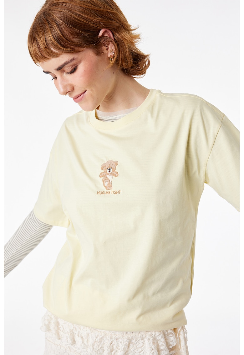 Tricou de bumbac cu decolteu la baza gatului - Galben deschis