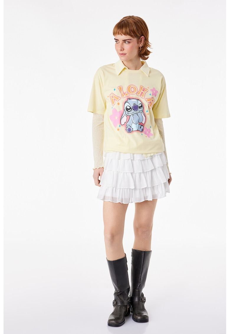 Tricou de bumbac cu imprimeu Stitch - Galben deschis