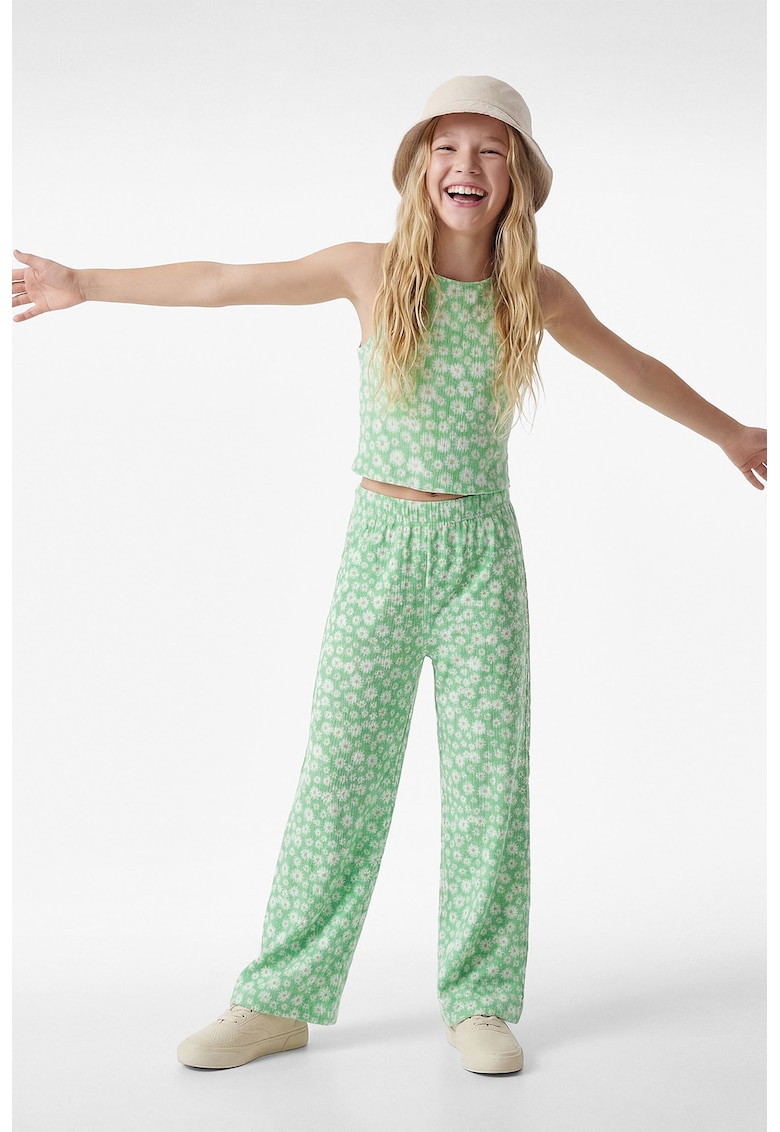 Bluza crop cu imprimeu floral - Alb/Verde deschis