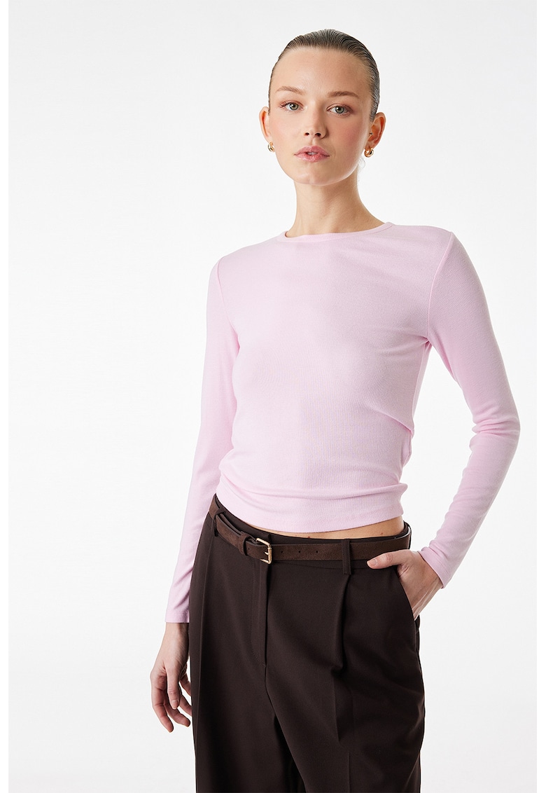 Bluza uni slim fit - Roz deschis