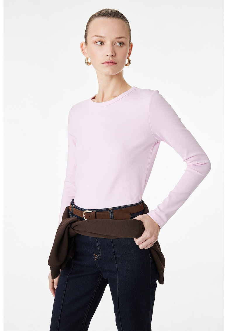 Bluza slim fit cu decolteu la baza gatului - Roz deschis