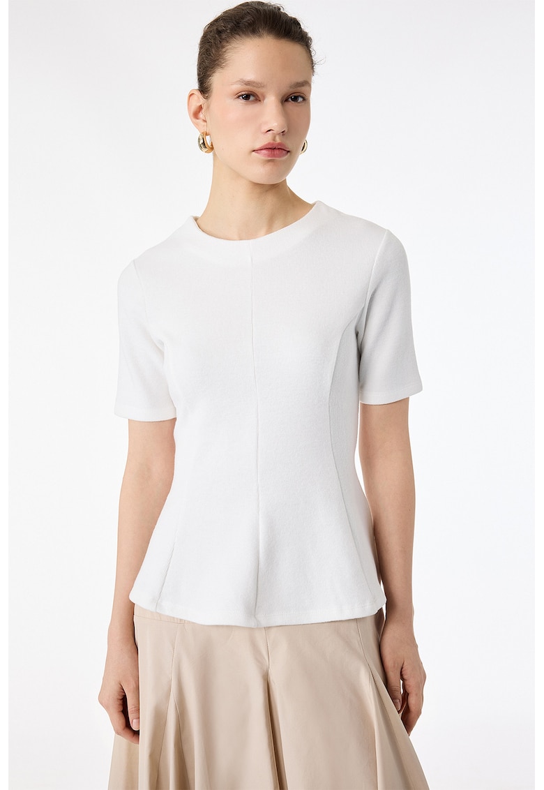 Bluza slim fit cu peplum - Ecru