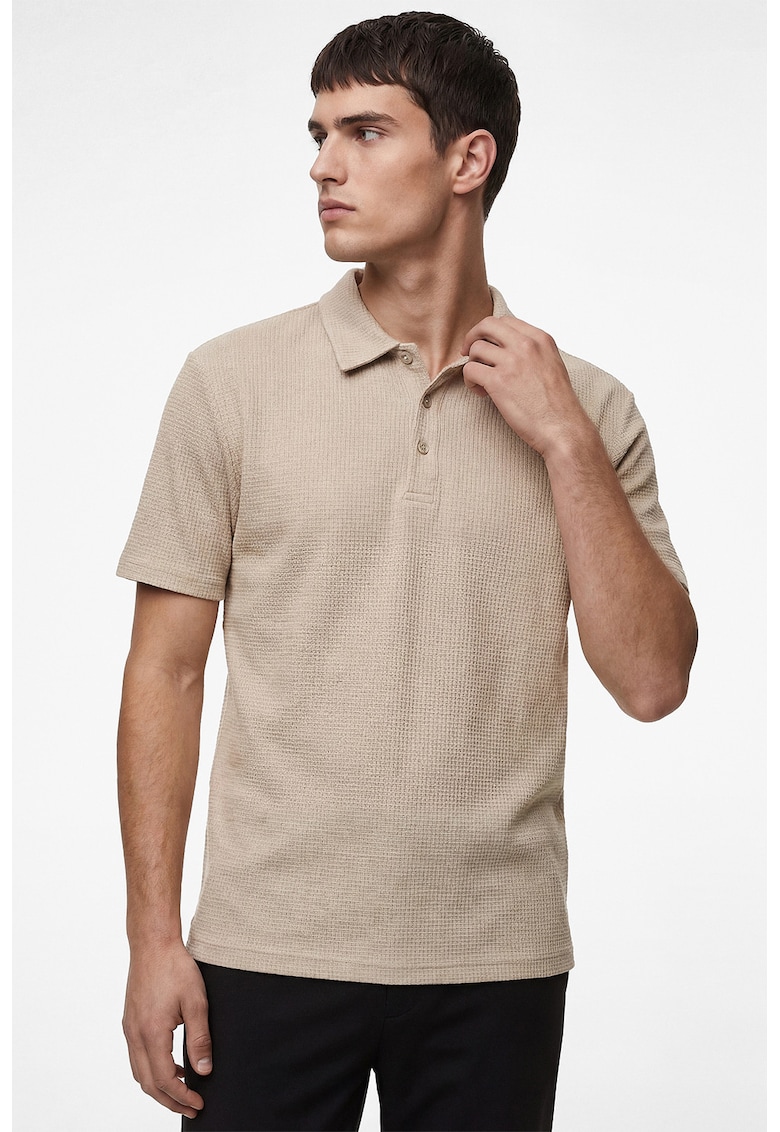 Tricou polo texturat - Bej deschis