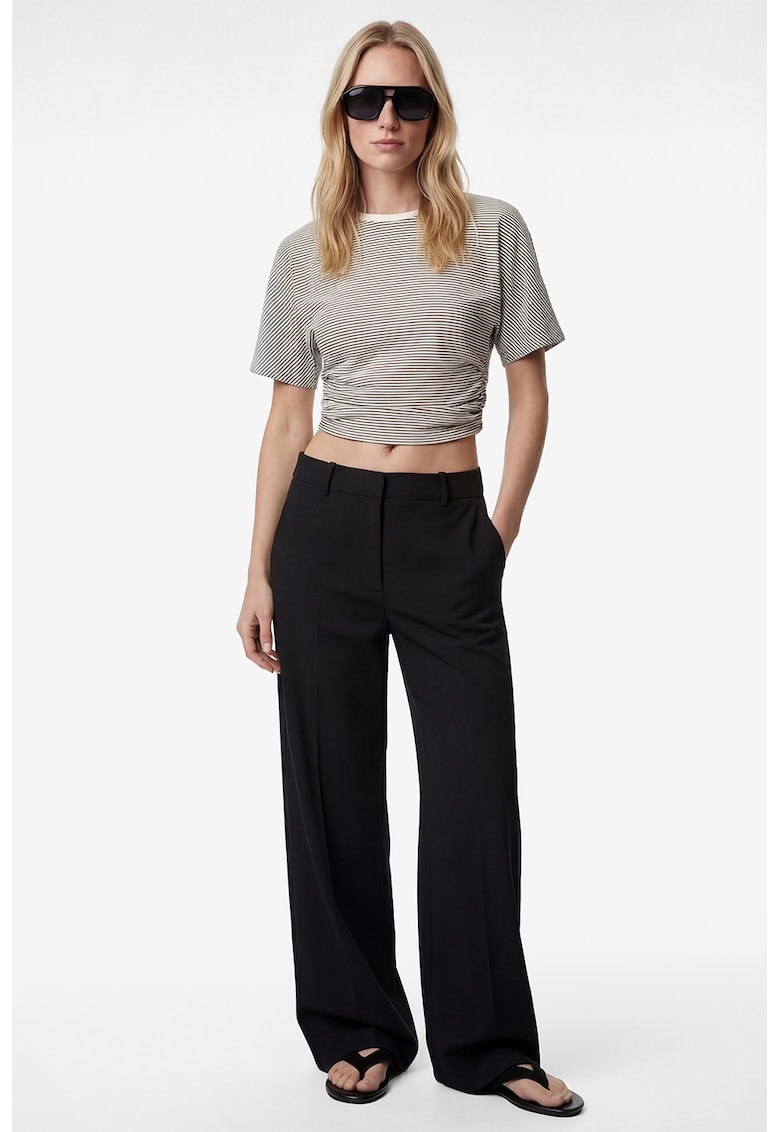 Tricou crop slim fit - Negru/Alb murdar