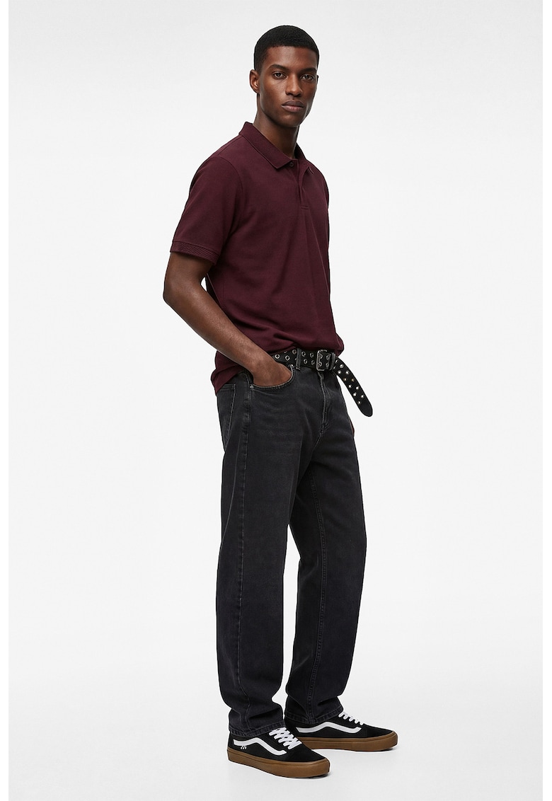 Tricou de bumbac cu guler polo - Rosu inchis