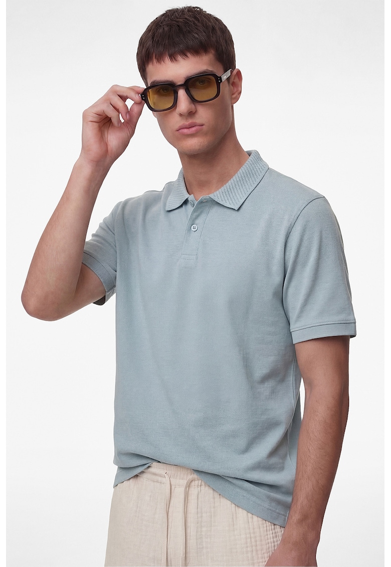 Tricou de bumbac cu guler polo - Albastru stins