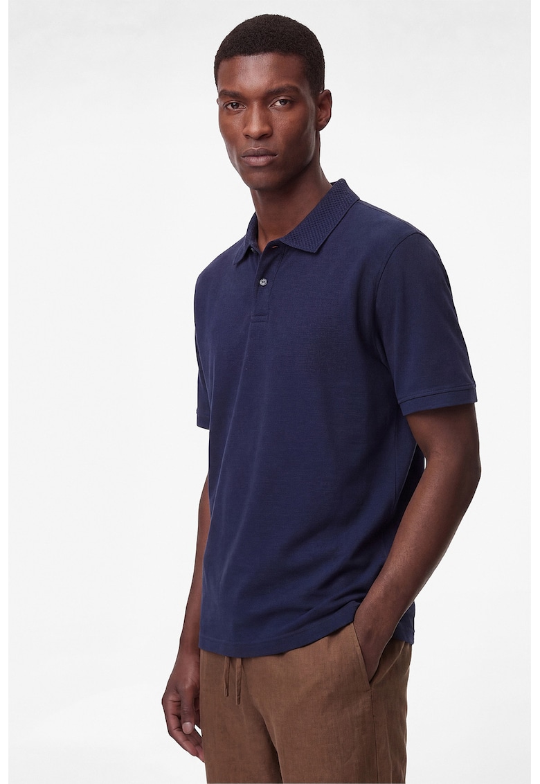 Tricou de bumbac cu guler polo - Albastru inchis