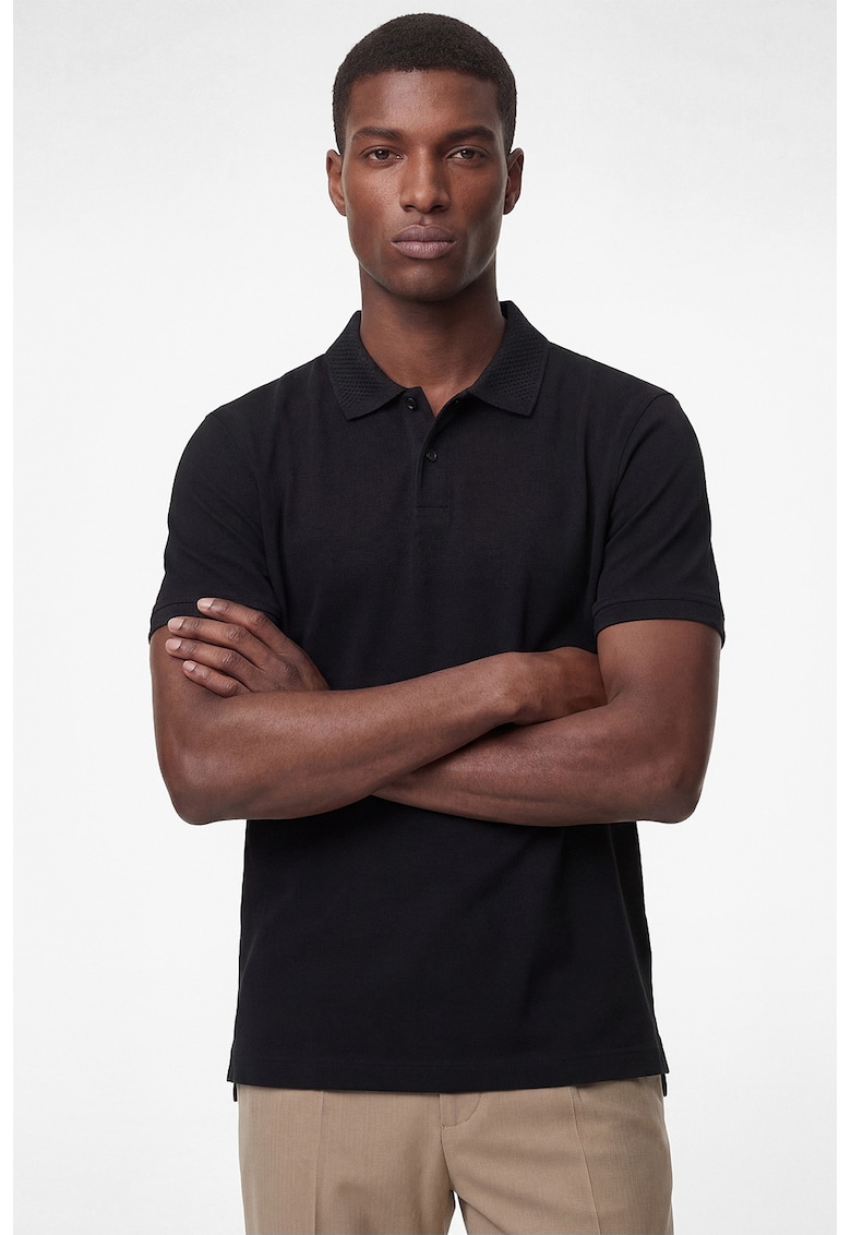 Tricou de bumbac cu guler polo - Negru