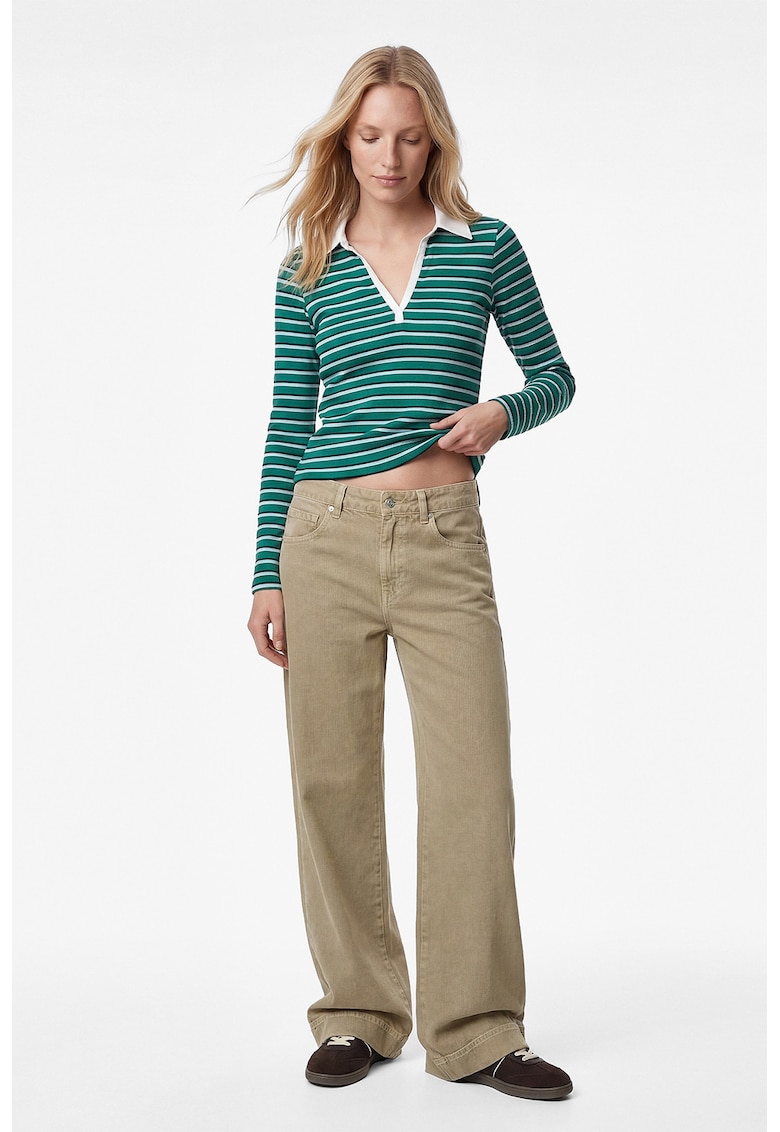 Bluza polo slim fit - Alb/Verde deschis