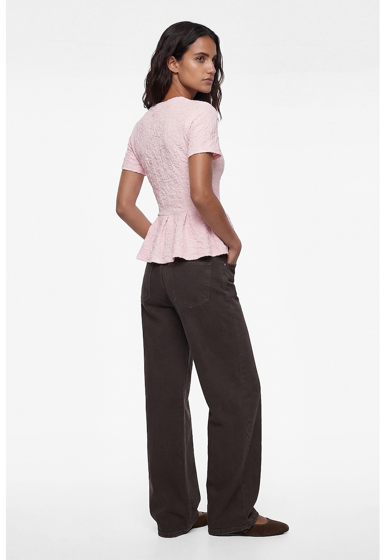 Bluza slim fit cu terminatie cu peplum - Roz deschis