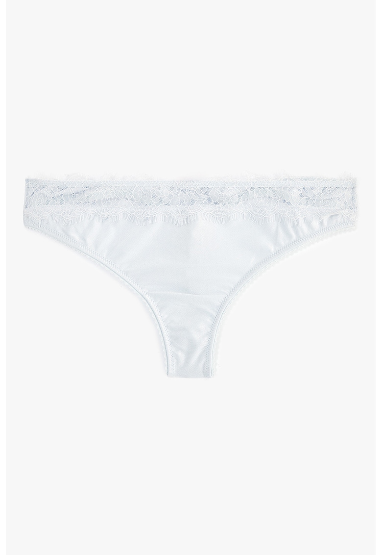 Chiloti tanga uni cu garnituri de dantela - Albastru pastel