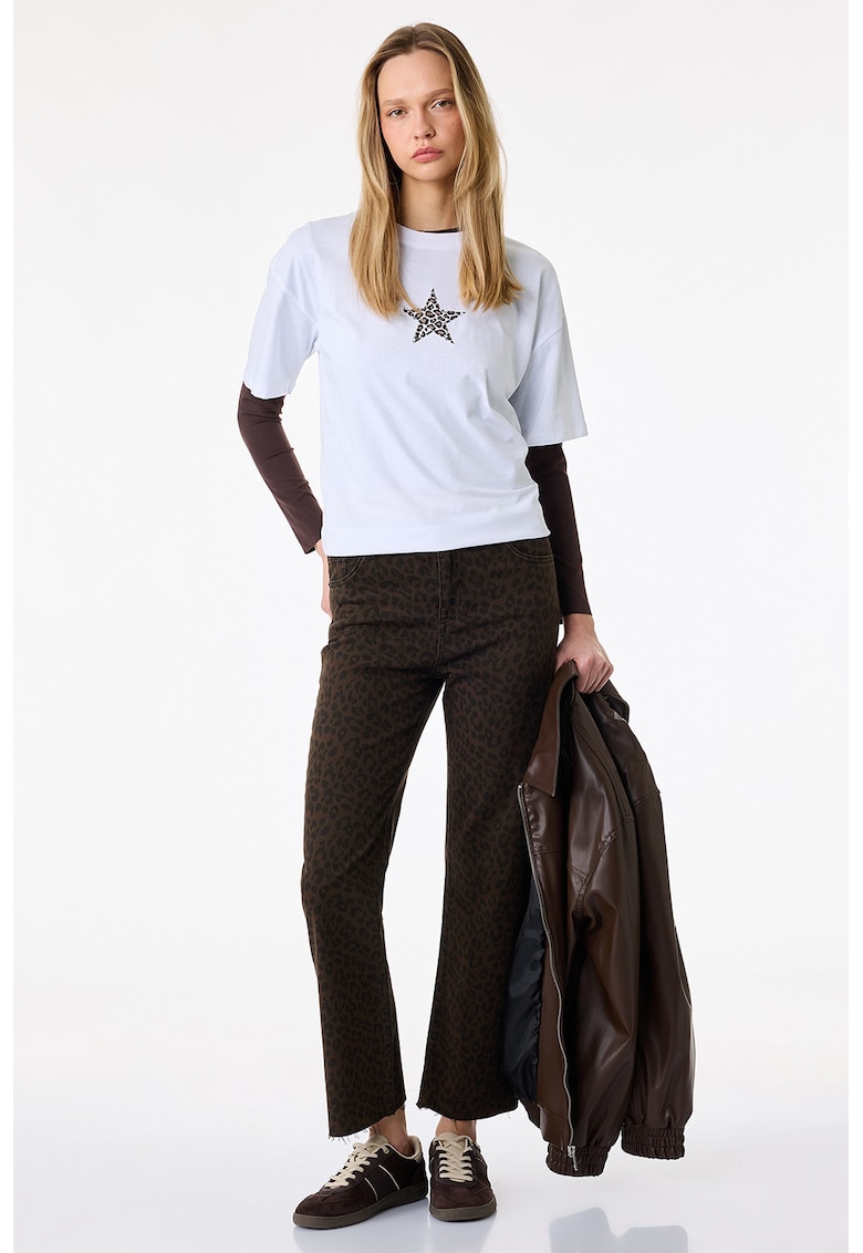 Blugi evazati cu animal print Victoria - Maro inchis
