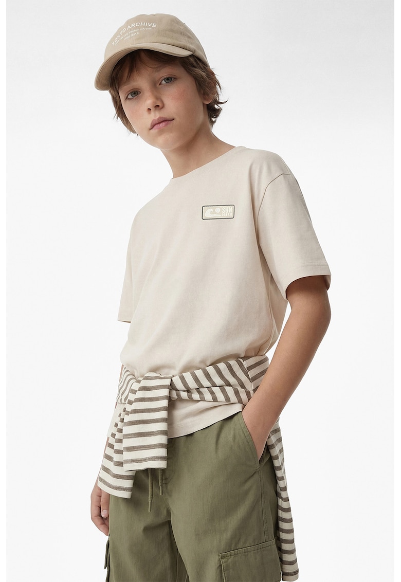 Tricou regular fit cu decolteu la baza gatului - Bej